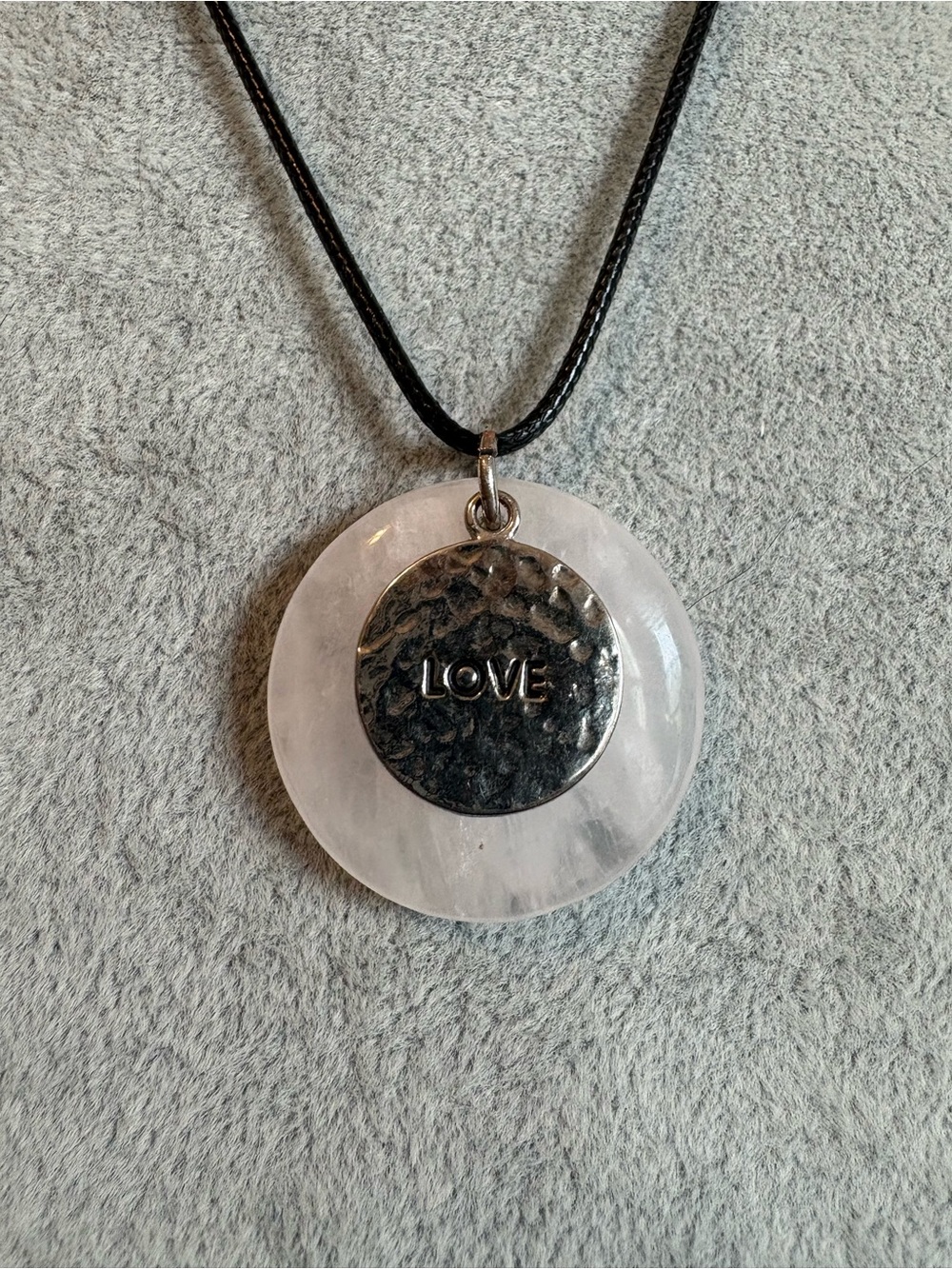 Love Pendant Rose Quartz Disc Necklace - Picture 3 of 3